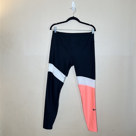 Nike Power Victory Leggings Size Large Black White Coral Pink High Waist - Picture 3 of 10